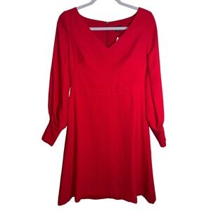 NWT Ann Taylor Red Lantern Sleeve Fit &‎ Flare V-Neck Dress Size 2 Mini Bold